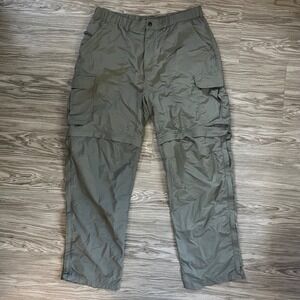 REI Sahara Convertible Cargo Pants Mens L 32L Olive Green Hiking Zip Off Shorts